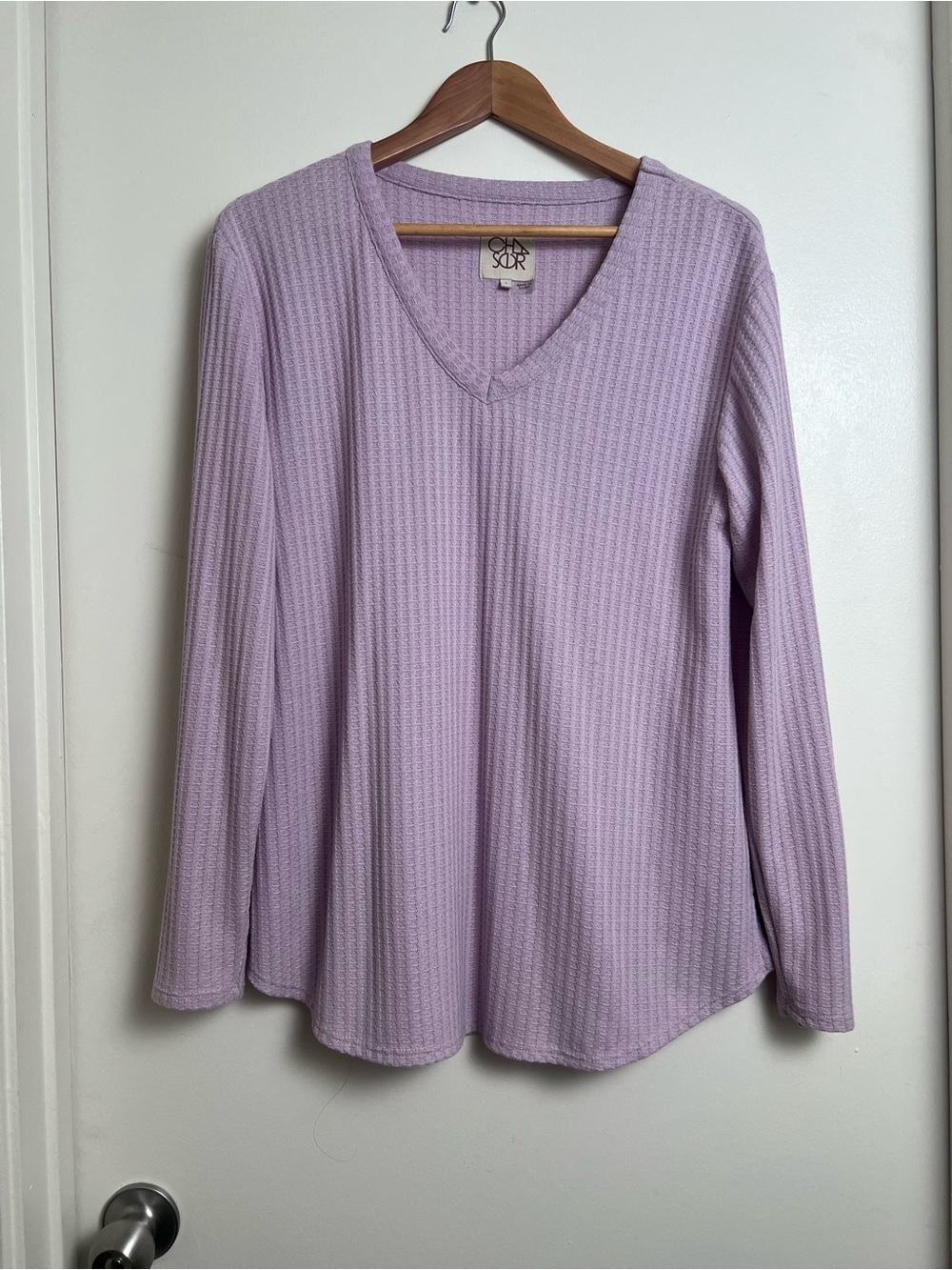 Chaser Lilac Waffle Knit Long Sleeve V Neck Tee Large Cozy Fall Layer